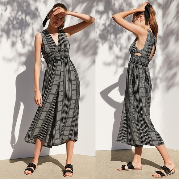 Ecote Pants - Ecote UO Plunging Striped Culottes Jumpsuit